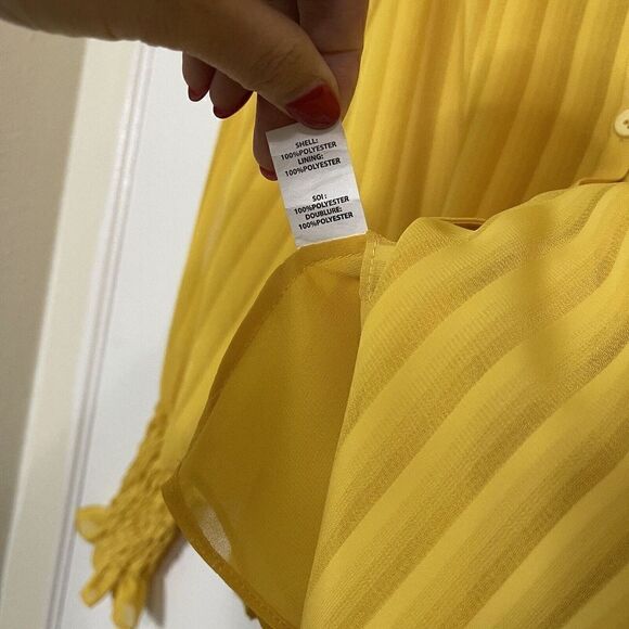 RAMY BROOK Yellow pinstripe ruffle collar lightweight button front blouse Small - Picture 4 of 5